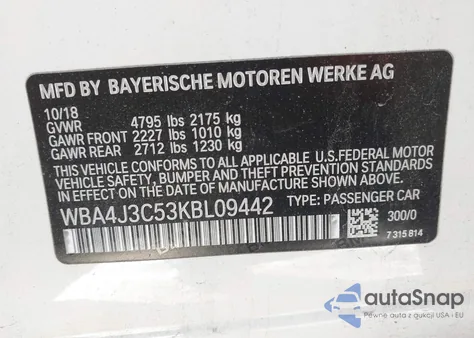 2019 BMW 430I Gran Coupe xDrive z USA, uszkodzony, nr VIN WBA4J3C53KBL09442